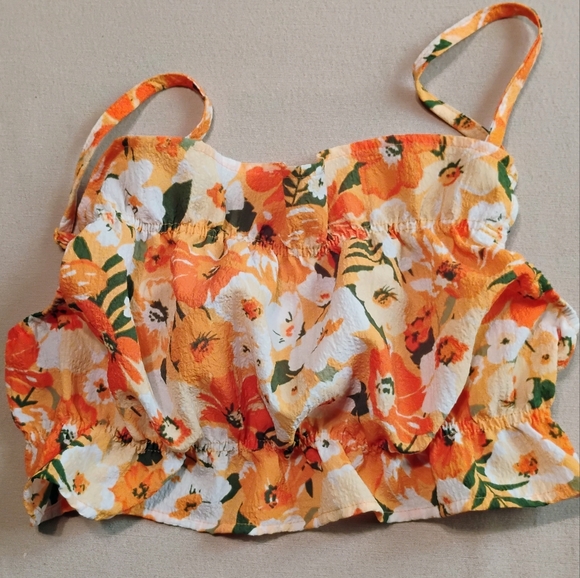 ORANGE FLORAL CROP TOP - Picture 1 of 5